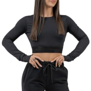 Nebbia Intense Dámský Crop top s dlouhým rukávem 839 černý - M